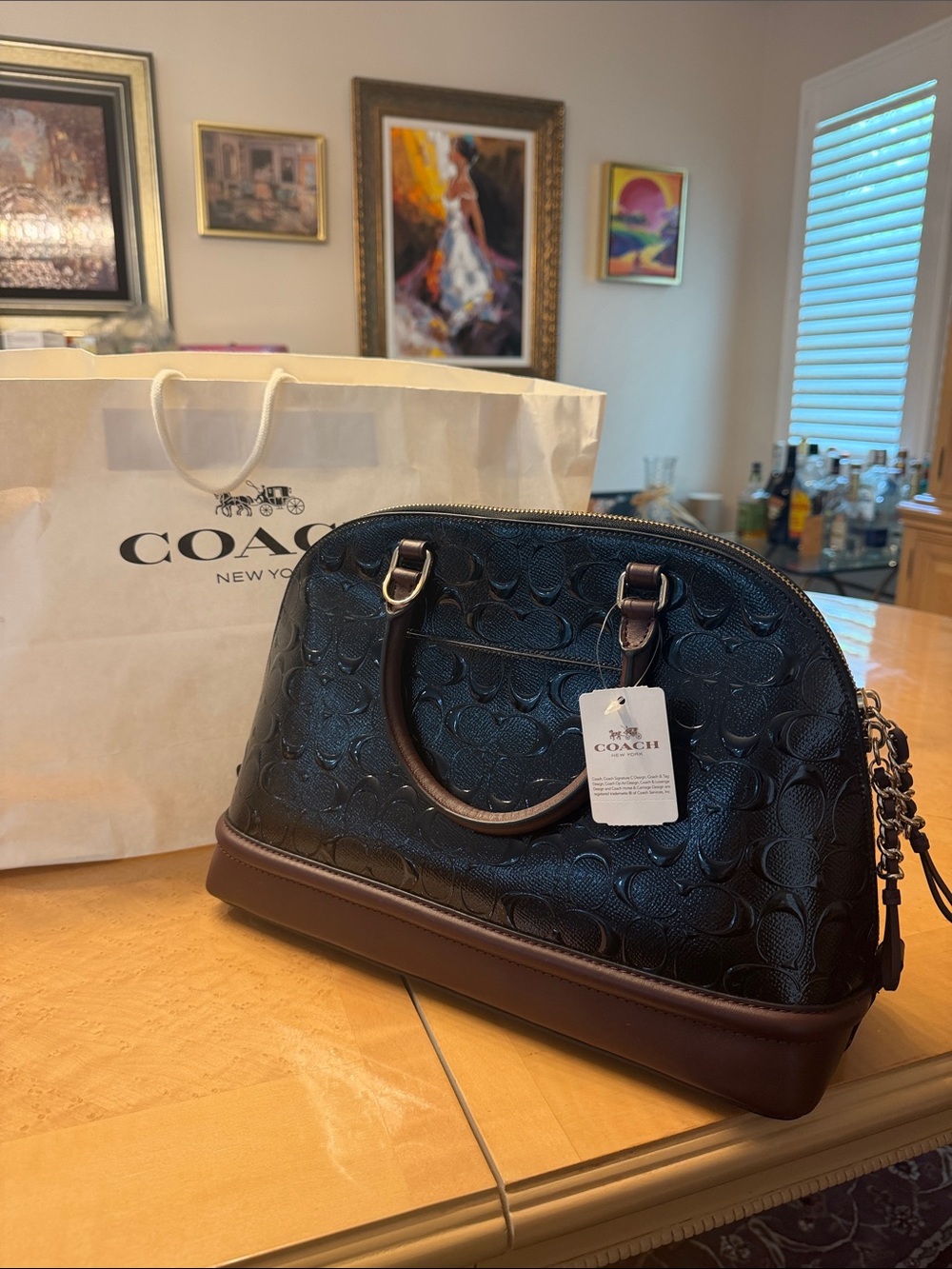 Coach NWT Signature Debossed Patent Leather Sierra Satchel Black Oxblood Medium